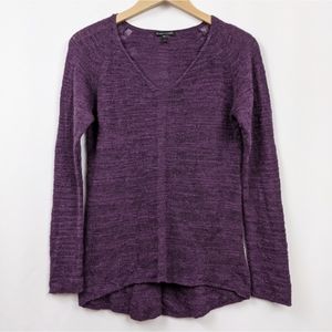 Eileen Fisher Alpaca Sweater Slub Knit Lightweight V-Neck High-Low Hem Purple M